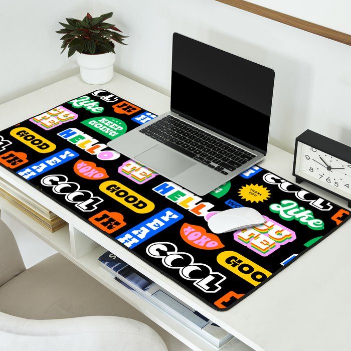 Fun retro quote sticker pattern Desk Mat Gallery Image 2