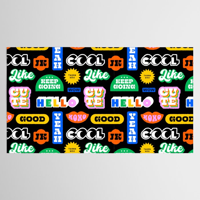 Fun retro quote sticker pattern Tablecloth Gallery Image 2