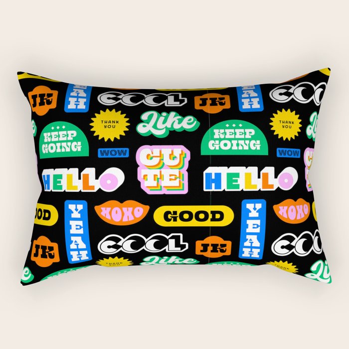 Fun retro quote sticker pattern Rectangular Pillow Gallery Image 2