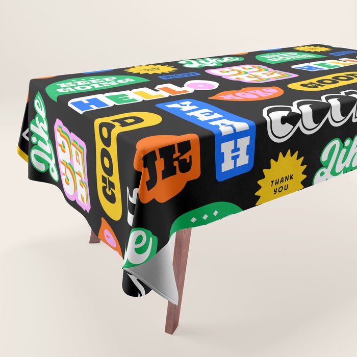 Fun retro quote sticker pattern Tablecloth Gallery Image 1
