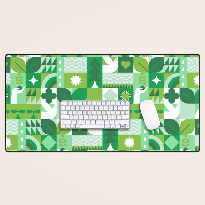 Green eco friendly geometric mosaic art pattern Desk Mat Gallery Image 1