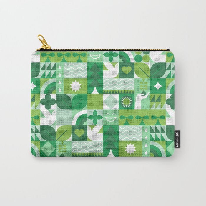 Green eco friendly geometric mosaic art pattern Carry All Pouch Gallery Image 1