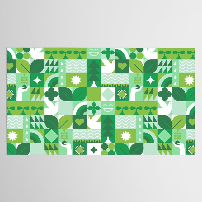 Green eco friendly geometric mosaic art pattern Tablecloth Gallery Image 2
