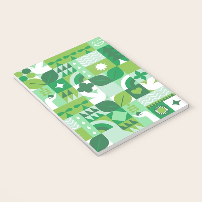 Green eco friendly geometric mosaic art pattern Notebook Gallery Image 3