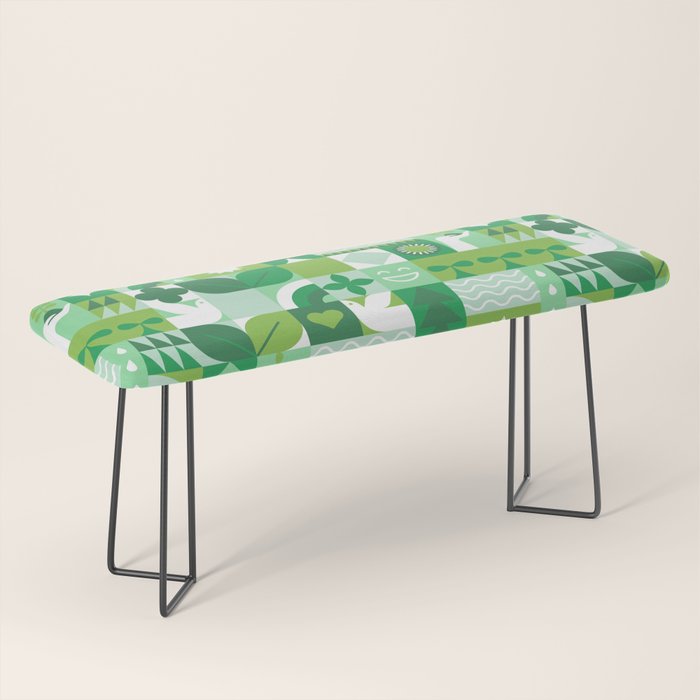 Green eco friendly geometric mosaic art pattern Bench Gallery Image 1
