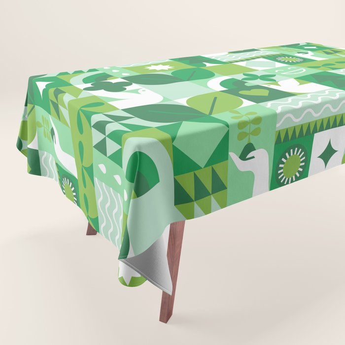 Green eco friendly geometric mosaic art pattern Tablecloth Gallery Image 1