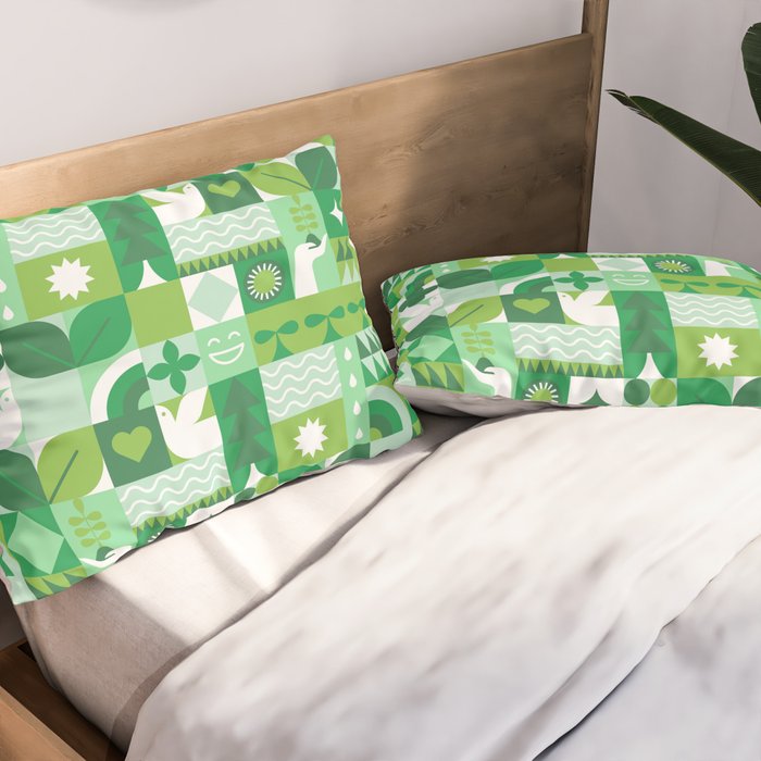 Green eco friendly geometric mosaic art pattern Pillow Sham Gallery Image 2