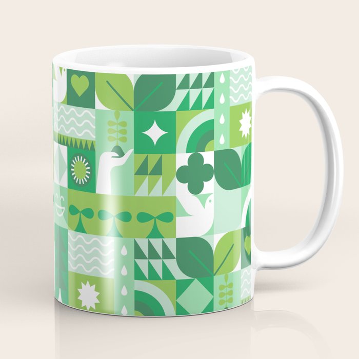 Green eco friendly geometric mosaic art pattern Coffee Mug Gallery Image 1