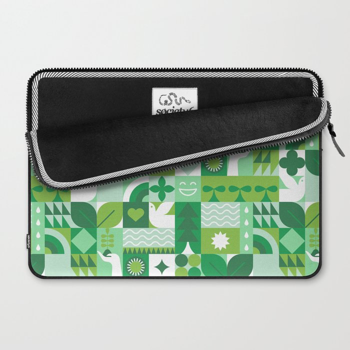 Green eco friendly geometric mosaic art pattern Laptop Sleeve Gallery Image 2