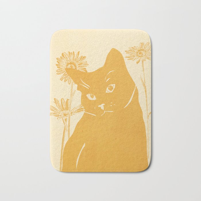 Minimalist Yellow Cat Bath Mat Gallery Image 1