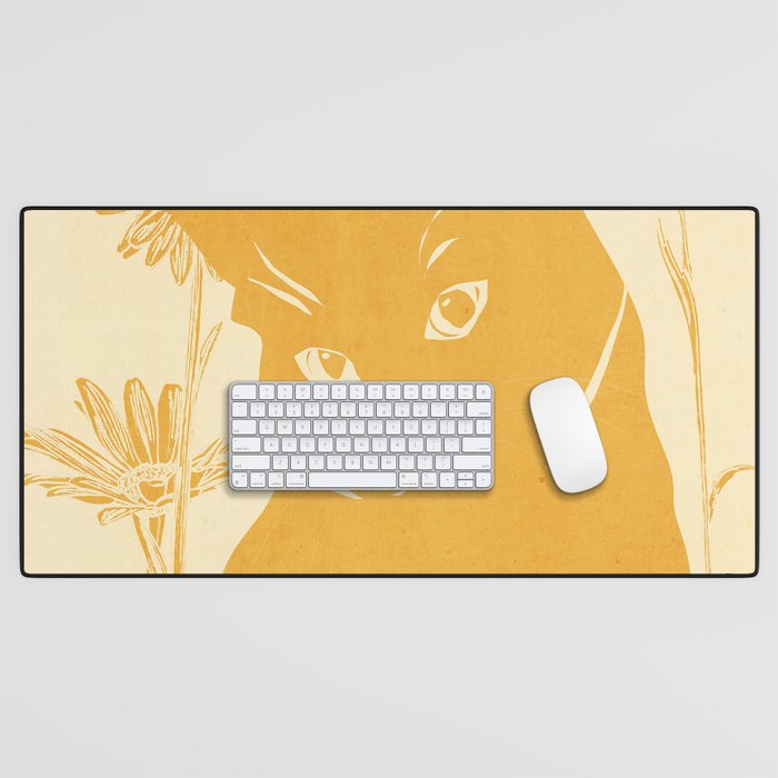 Minimalist Yellow Cat Desk Mat Gallery Image 1
