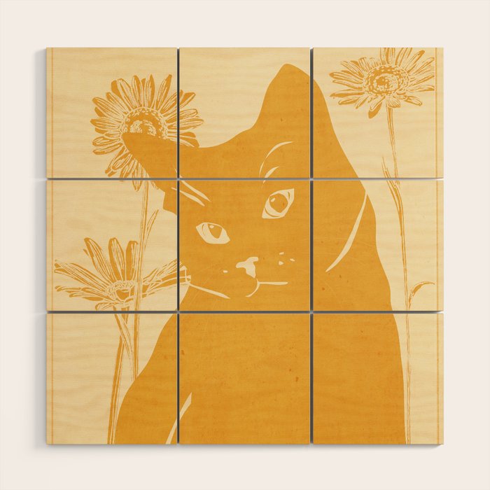 Minimalist Yellow Cat Wood Wall Art Gallery Image 1