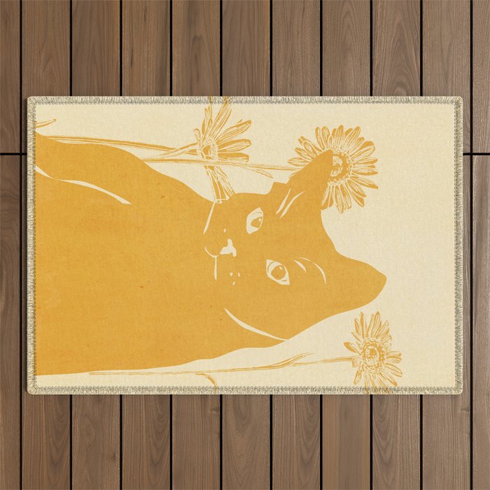 Minimalist Yellow Cat Outdoor Rug Gallery Image 1