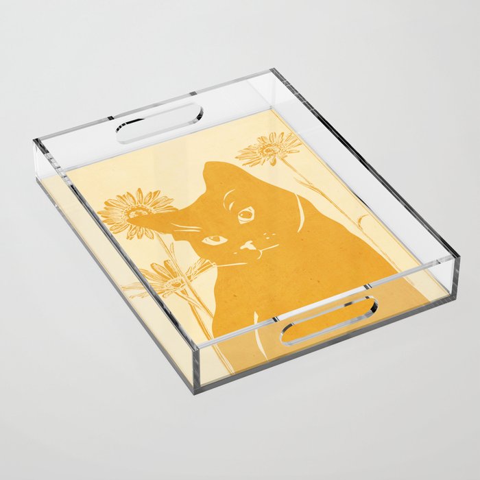 Minimalist Yellow Cat Acrylic Tray Gallery Image 1