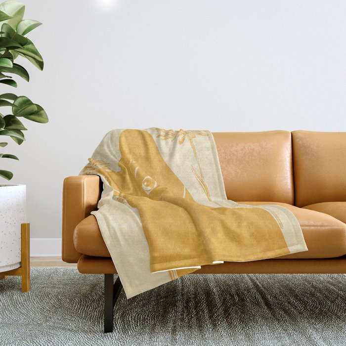 Minimalist Yellow Cat Throw Blanket Gallery Image 1
