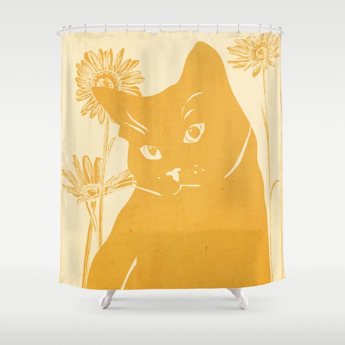 Minimalist Yellow Cat Shower Curtain Gallery Image 1