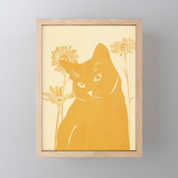 Minimalist Yellow Cat Mini Art Print Gallery Image 1