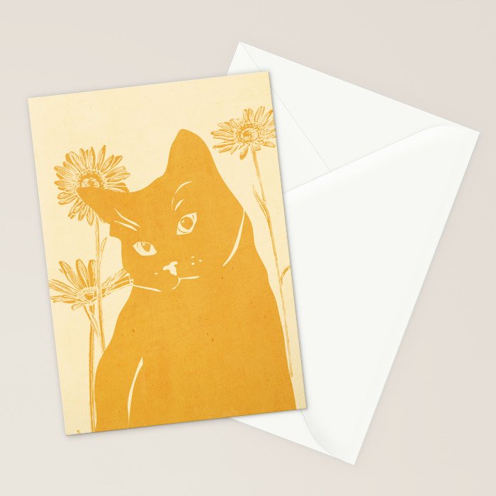 Minimalist Yellow Cat Stationery Card Gallery Image 2