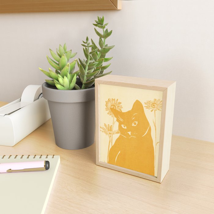 Minimalist Yellow Cat Mini Art Print Gallery Image 2