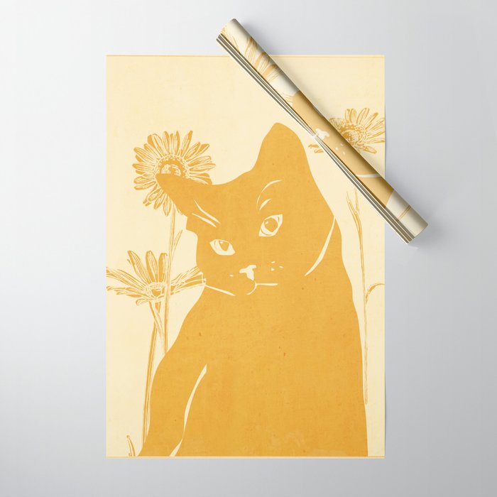Minimalist Yellow Cat Wrapping Paper Gallery Image 1