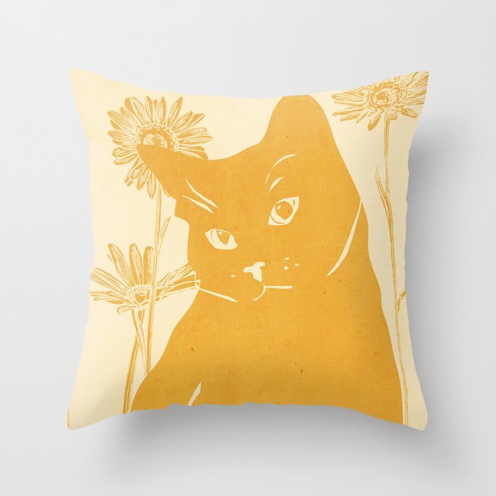 Minimalist Yellow Cat Throw Pillow Gallery Image 1