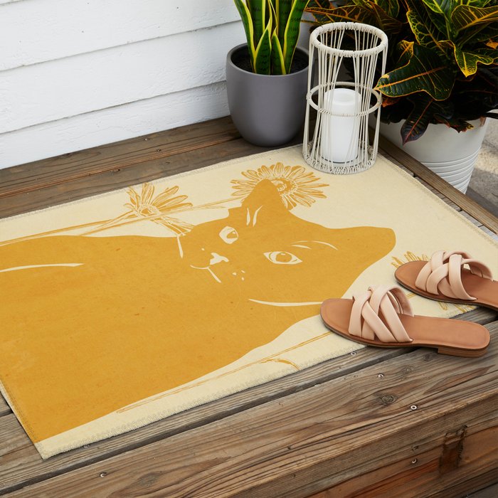 Minimalist Yellow Cat Outdoor Rug Gallery Image 2