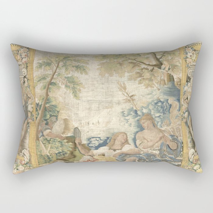 Antique 17th Century Romantic Warrior Italian Tapestry Rectangular Pillow Gallery Image 1