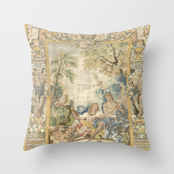 Antique 17th Century Romantic Warrior Italian Tapestry Throw Pillow Gallery Image 6