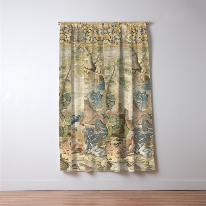 Antique 17th Century Romantic Warrior Italian Tapestry Window Curtain Gallery Image 3