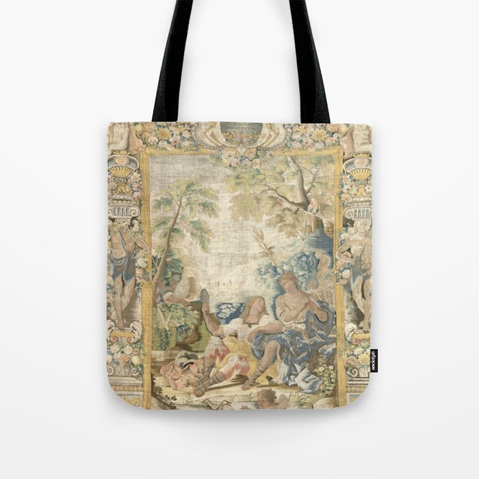 Antique 17th Century Romantic Warrior Italian Tapestry Tote Bag Gallery Image 1