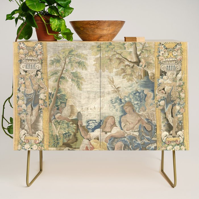Antique 17th Century Romantic Warrior Italian Tapestry Credenza Gallery Image 1