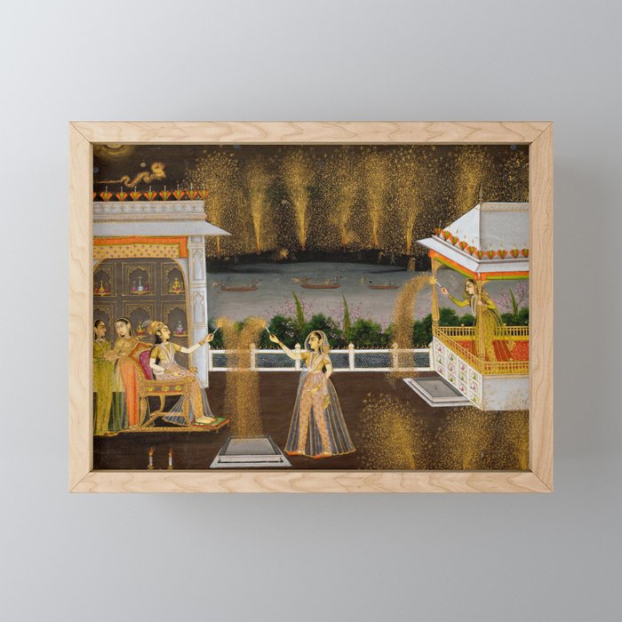 Royal Women Celebrating Diwali Indian Miniature Painting  Mini Art Print Gallery Image 1