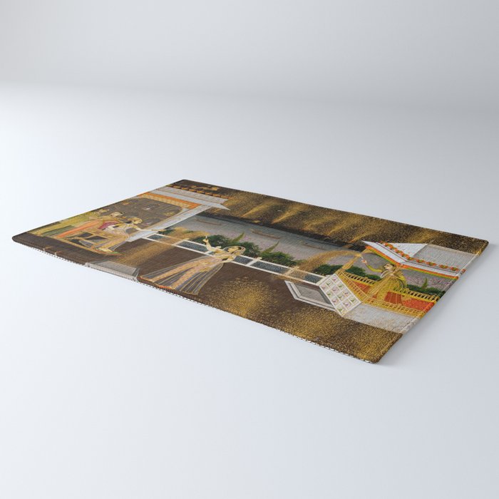 Royal Women Celebrating Diwali Indian Miniature Painting  Rug Gallery Image 3