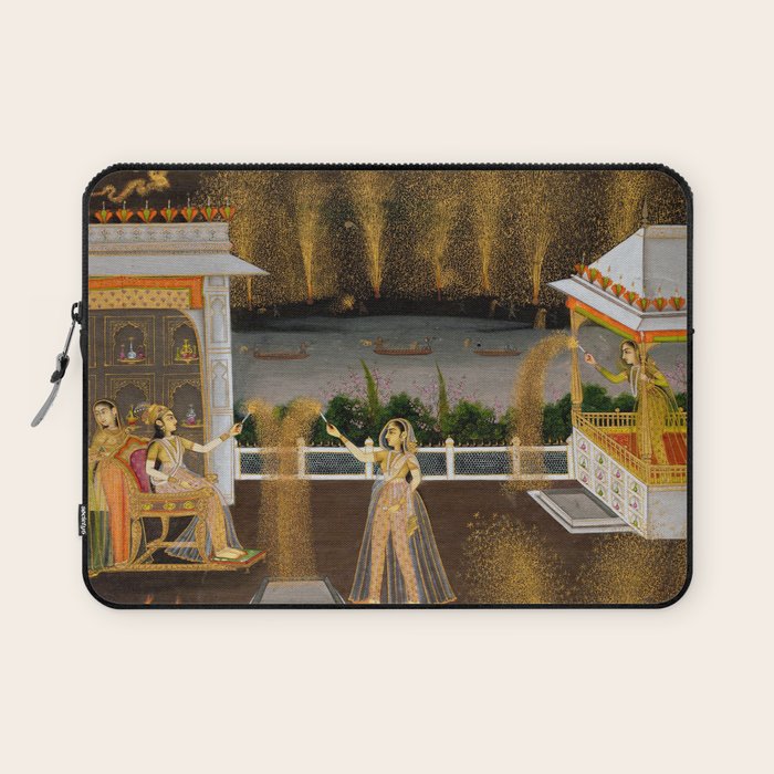 Royal Women Celebrating Diwali Indian Miniature Painting  Laptop Sleeve Gallery Image 1