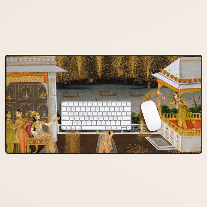 Royal Women Celebrating Diwali Indian Miniature Painting  Desk Mat Gallery Image 1