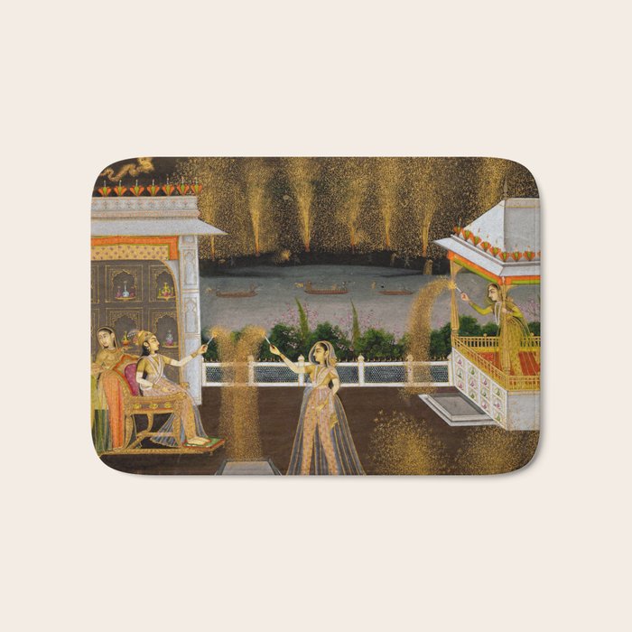 Royal Women Celebrating Diwali Indian Miniature Painting  Bath Mat Gallery Image 1
