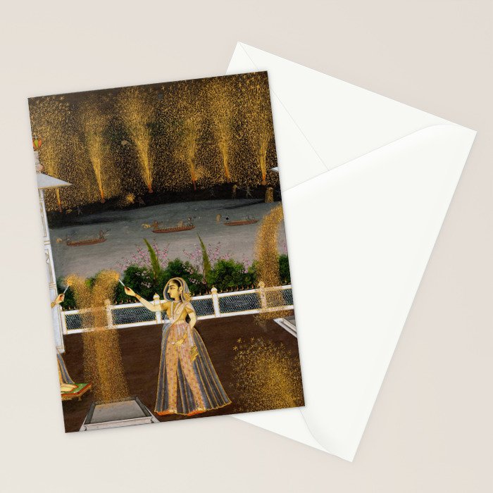 Royal Women Celebrating Diwali Indian Miniature Painting  Stationery Card Gallery Image 2