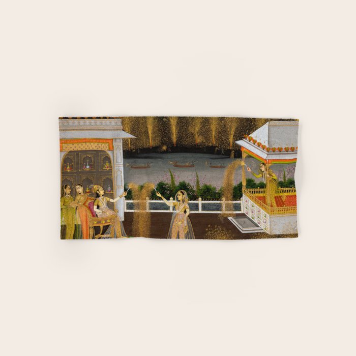 Royal Women Celebrating Diwali Indian Miniature Painting  Bath Towel Gallery Image 1