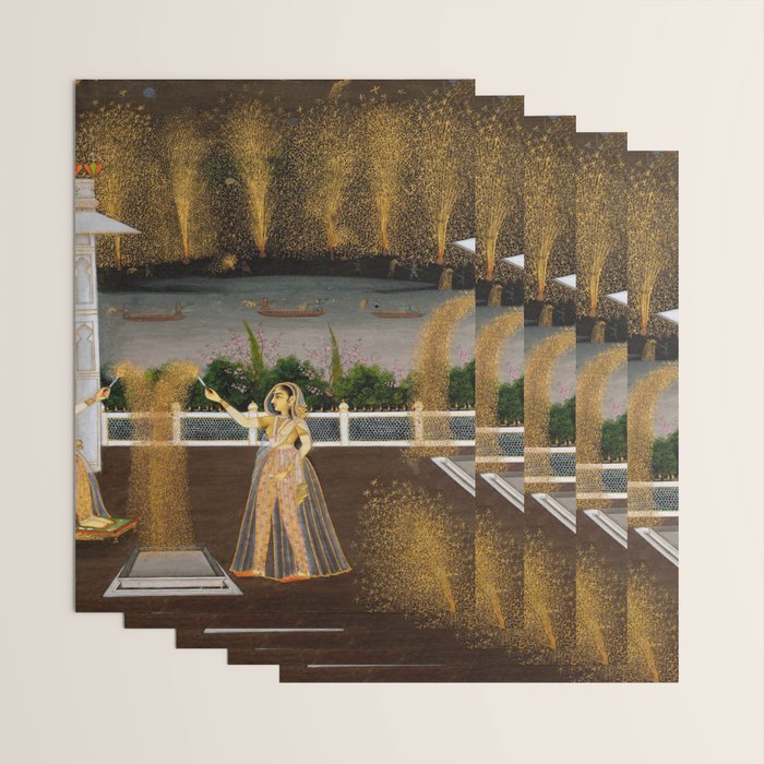 Royal Women Celebrating Diwali Indian Miniature Painting  Wrapping Paper Gallery Image 3
