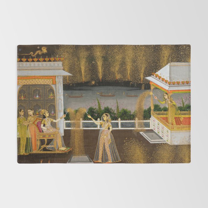Royal Women Celebrating Diwali Indian Miniature Painting  Rug Gallery Image 2