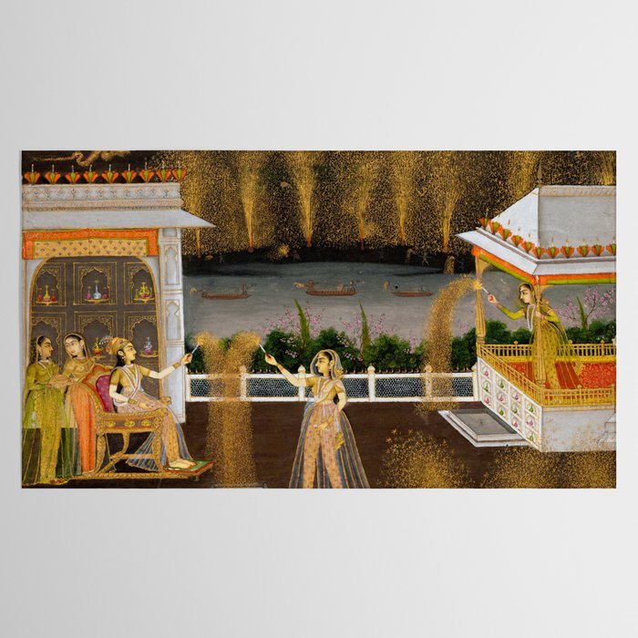 Royal Women Celebrating Diwali Indian Miniature Painting  Tablecloth Gallery Image 2
