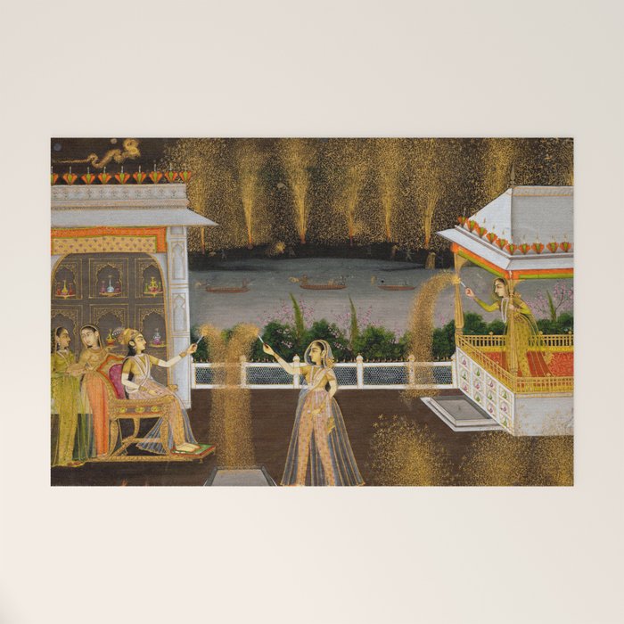 Royal Women Celebrating Diwali Indian Miniature Painting  Welcome Mat Gallery Image 1
