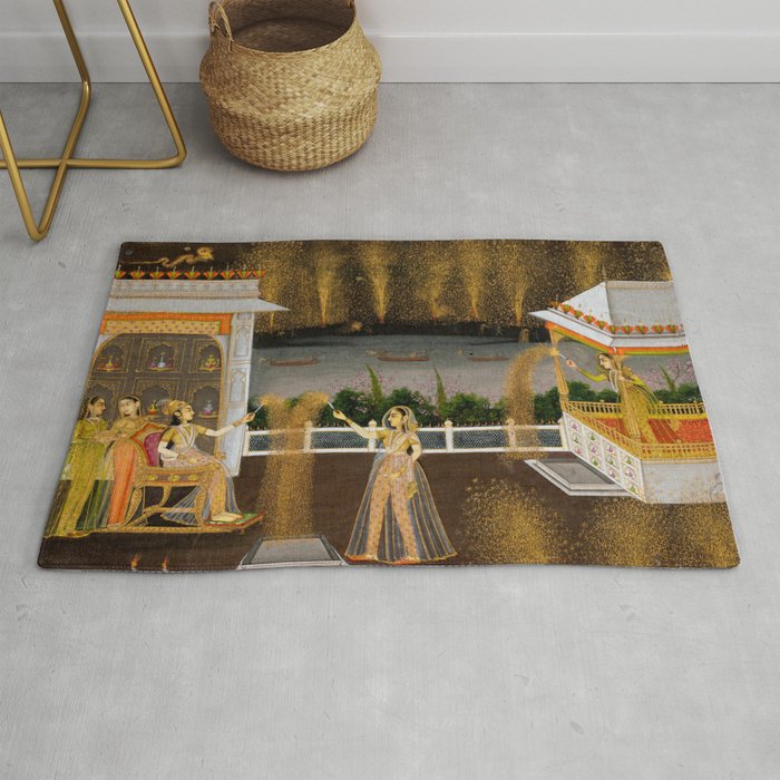 Royal Women Celebrating Diwali Indian Miniature Painting  Rug Gallery Image 1
