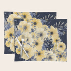 Floral Watercolor Print, Yellow and Navy Blue Placemat Gallery Image 1