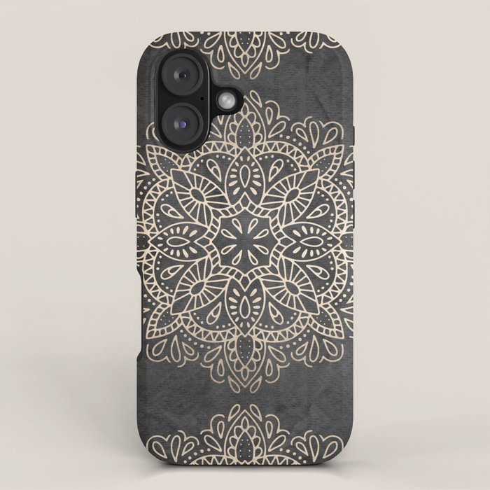 Mandala White Gold on Dark Gray iPhone Case Gallery Image 1