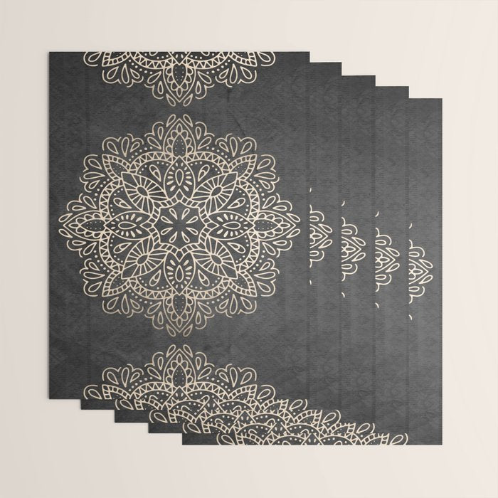 Mandala White Gold on Dark Gray Wrapping Paper Gallery Image 3