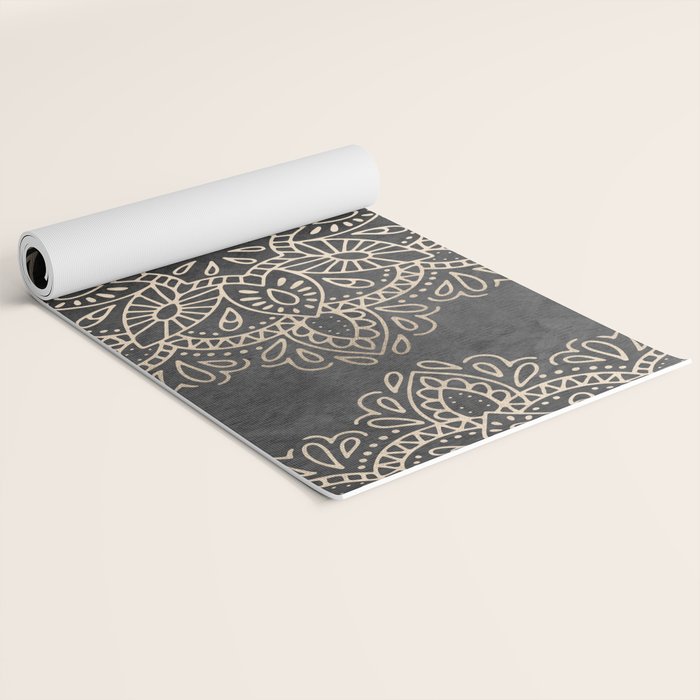 Mandala White Gold on Dark Gray Yoga Mat Gallery Image 2