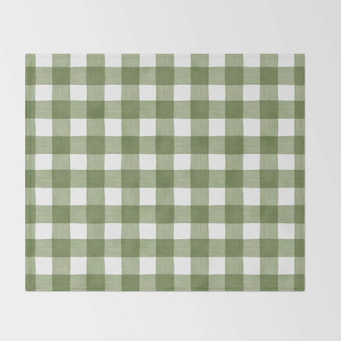 Hand Painted Gingham in Sage Green  Throw Blanket Gallery Image 2