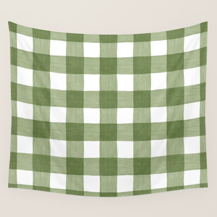 Hand Painted Gingham in Sage Green  Wall Tapestry Gallery Image 4