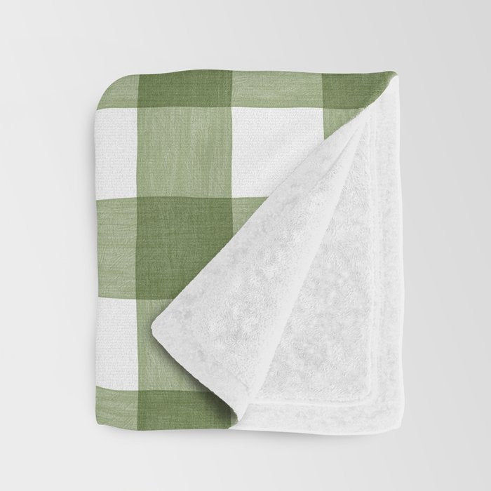 Hand Painted Gingham in Sage Green  Throw Blanket Gallery Image 3